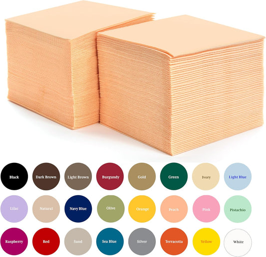 Peach Cocktail Napkins - Premium 4.75"x4.75" Disposable Linen-Like Beverage Napkins - Bulk Square Party Bar Serviettes for Weddings, Parties, Events, and Everyday Use - 100 Count