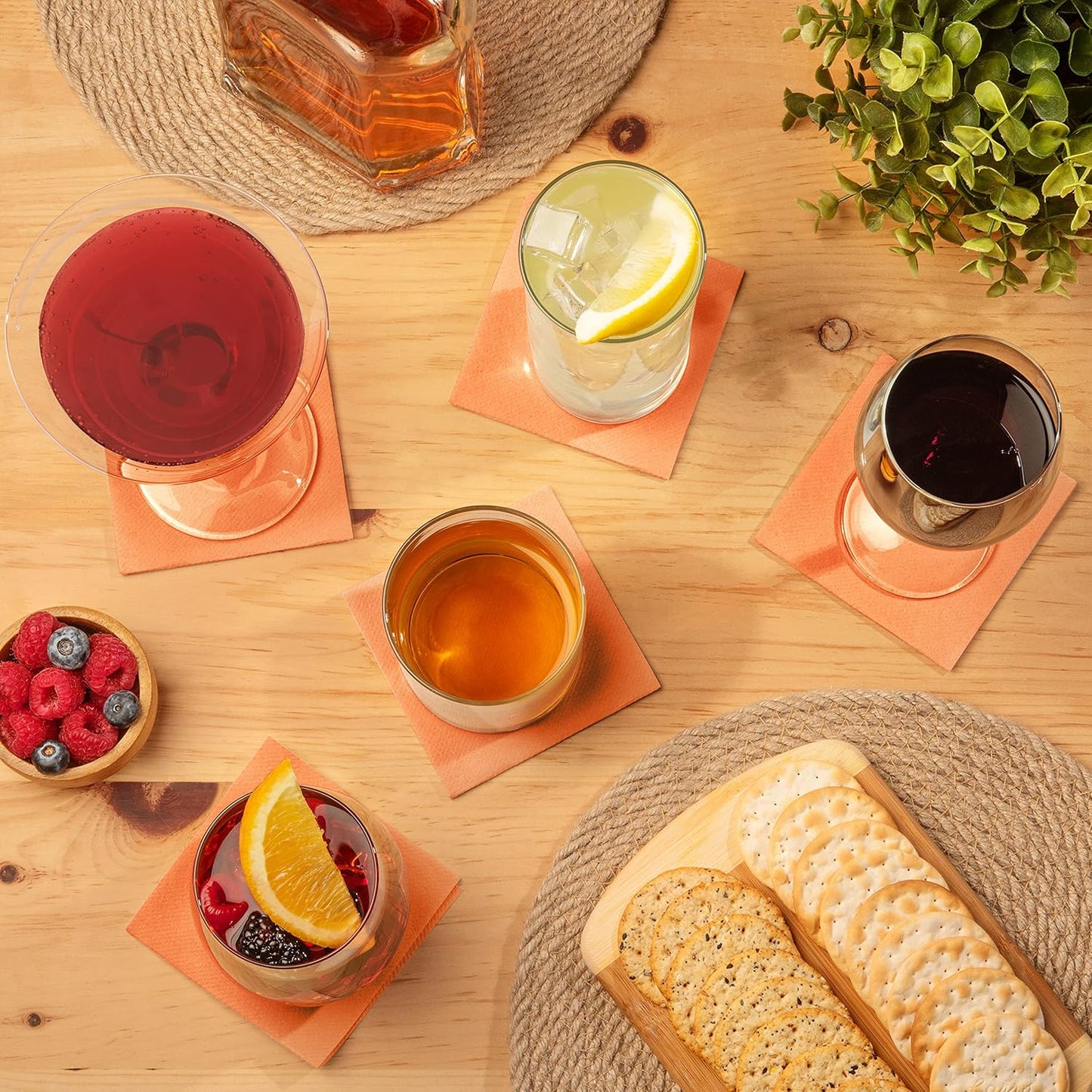 Peach Cocktail Napkins - Premium 4.75"x4.75" Disposable Linen-Like Beverage Napkins - Bulk Square Party Bar Serviettes for Weddings, Parties, Events, and Everyday Use - 100 Count