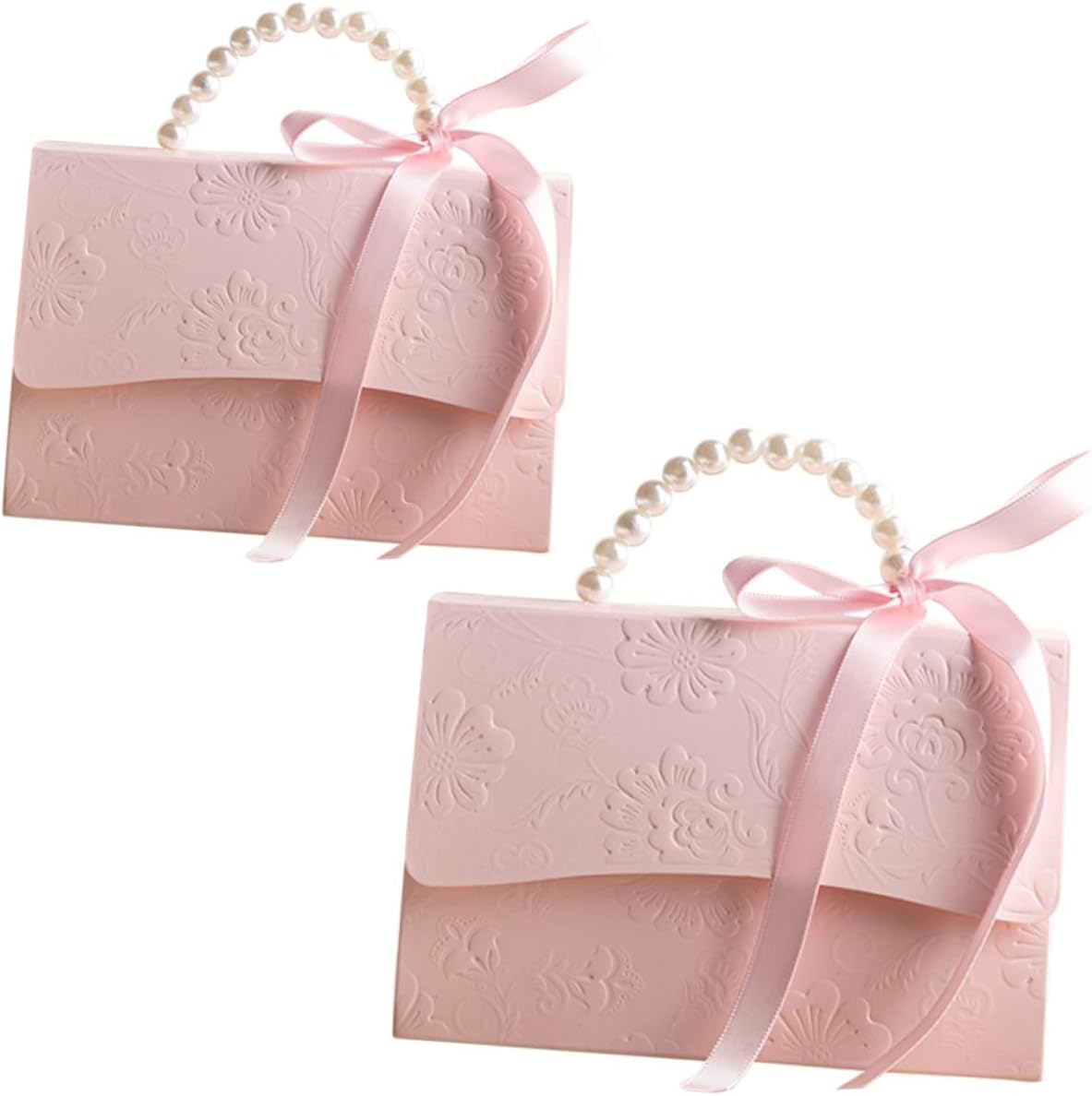 PACKOVE Boxes Set 2 Pieces Pink Floral Sweet Wrapping Boxes Small and Medium Paper Present Wrappers with Pearl Chain for Wedding Party Favor Packaging and Decoration