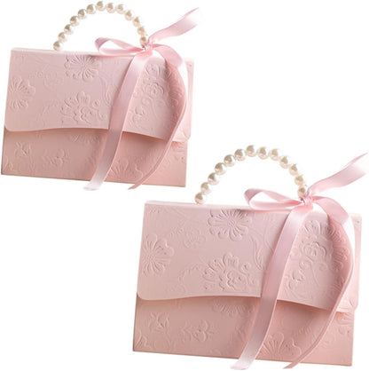 PACKOVE Boxes Set 2 Pieces Pink Floral Sweet Wrapping Boxes Small and Medium Paper Present Wrappers with Pearl Chain for Wedding Party Favor Packaging and Decoration