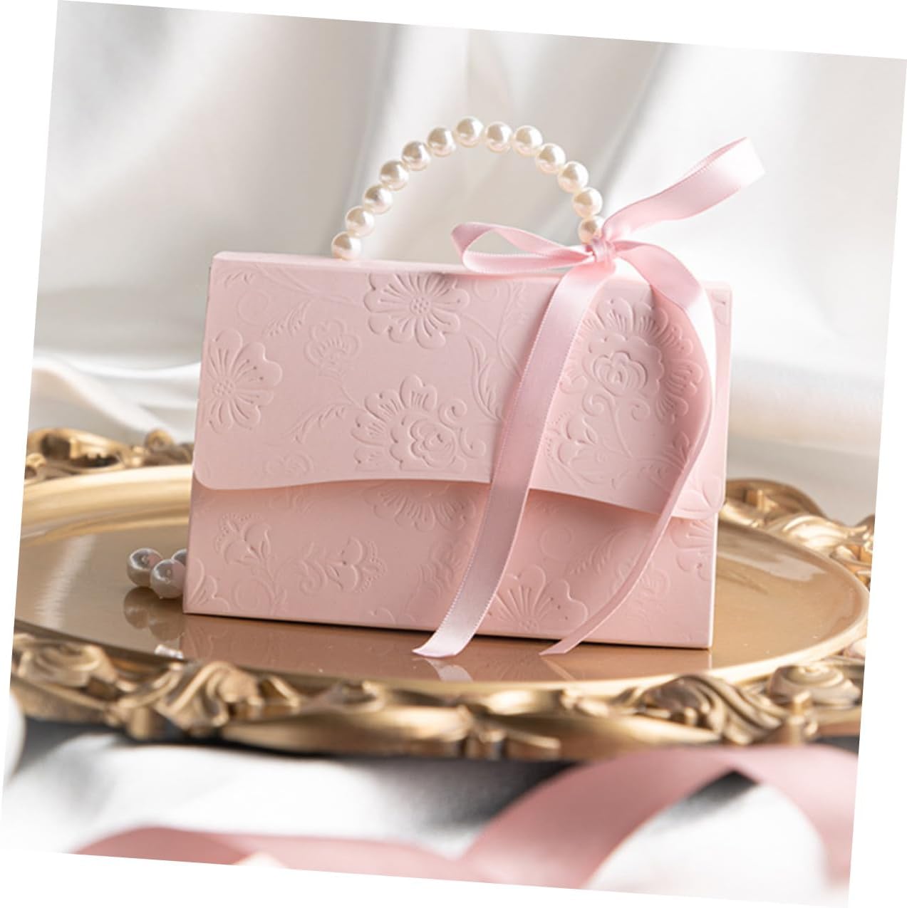 PACKOVE Boxes Set 2 Pieces Pink Floral Sweet Wrapping Boxes Small and Medium Paper Present Wrappers with Pearl Chain for Wedding Party Favor Packaging and Decoration