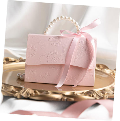 PACKOVE Boxes Set 2 Pieces Pink Floral Sweet Wrapping Boxes Small and Medium Paper Present Wrappers with Pearl Chain for Wedding Party Favor Packaging and Decoration