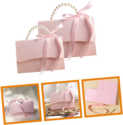 PACKOVE Boxes Set 2 Pieces Pink Floral Sweet Wrapping Boxes Small and Medium Paper Present Wrappers with Pearl Chain for Wedding Party Favor Packaging and Decoration