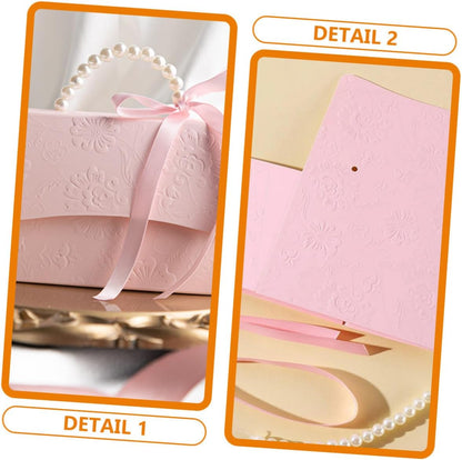 PACKOVE Boxes Set 2 Pieces Pink Floral Sweet Wrapping Boxes Small and Medium Paper Present Wrappers with Pearl Chain for Wedding Party Favor Packaging and Decoration