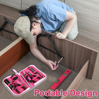 23Pcs Household Repair Tool Kit Multifunctional Pink Home Hand Tool Set with Storage Bag Portable Women Repair Tool Combination Set with for DIY Home Repair(Pink)