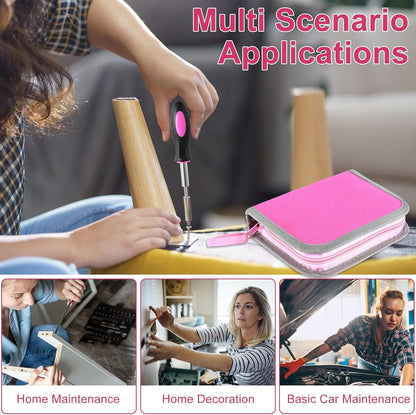 23Pcs Household Repair Tool Kit Multifunctional Pink Home Hand Tool Set with Storage Bag Portable Women Repair Tool Combination Set with for DIY Home Repair(Pink)