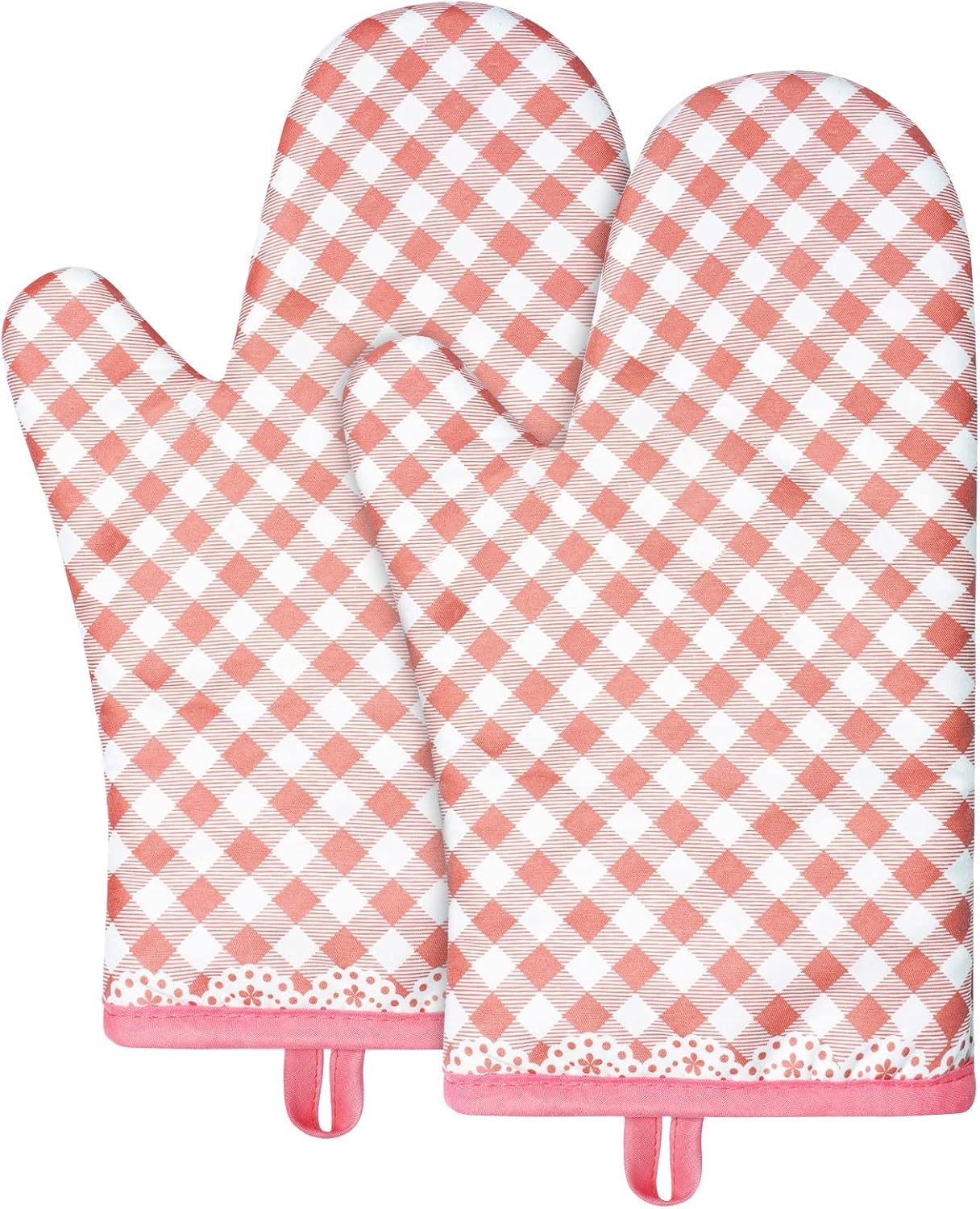 Pink Oven Mitts, Kitchen Mittens, 392F Heat Resistant Non-Slip Gloves for Cooking, Baking, BBQ, Grilling - Cotton Infill, 1 Pair