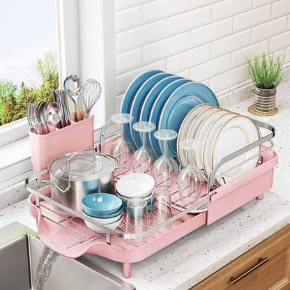 Expandable Dish Drying Rack for Kitchen Counter, 15.2-22.1 in, Pink