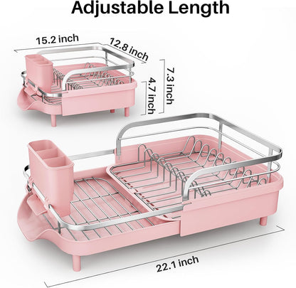Expandable Dish Drying Rack for Kitchen Counter, 15.2-22.1 in, Pink