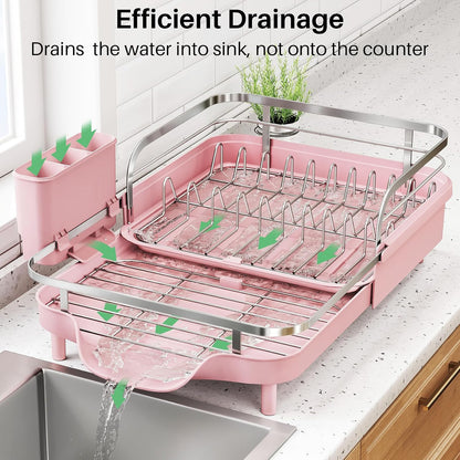 Expandable Dish Drying Rack for Kitchen Counter, 15.2-22.1 in, Pink