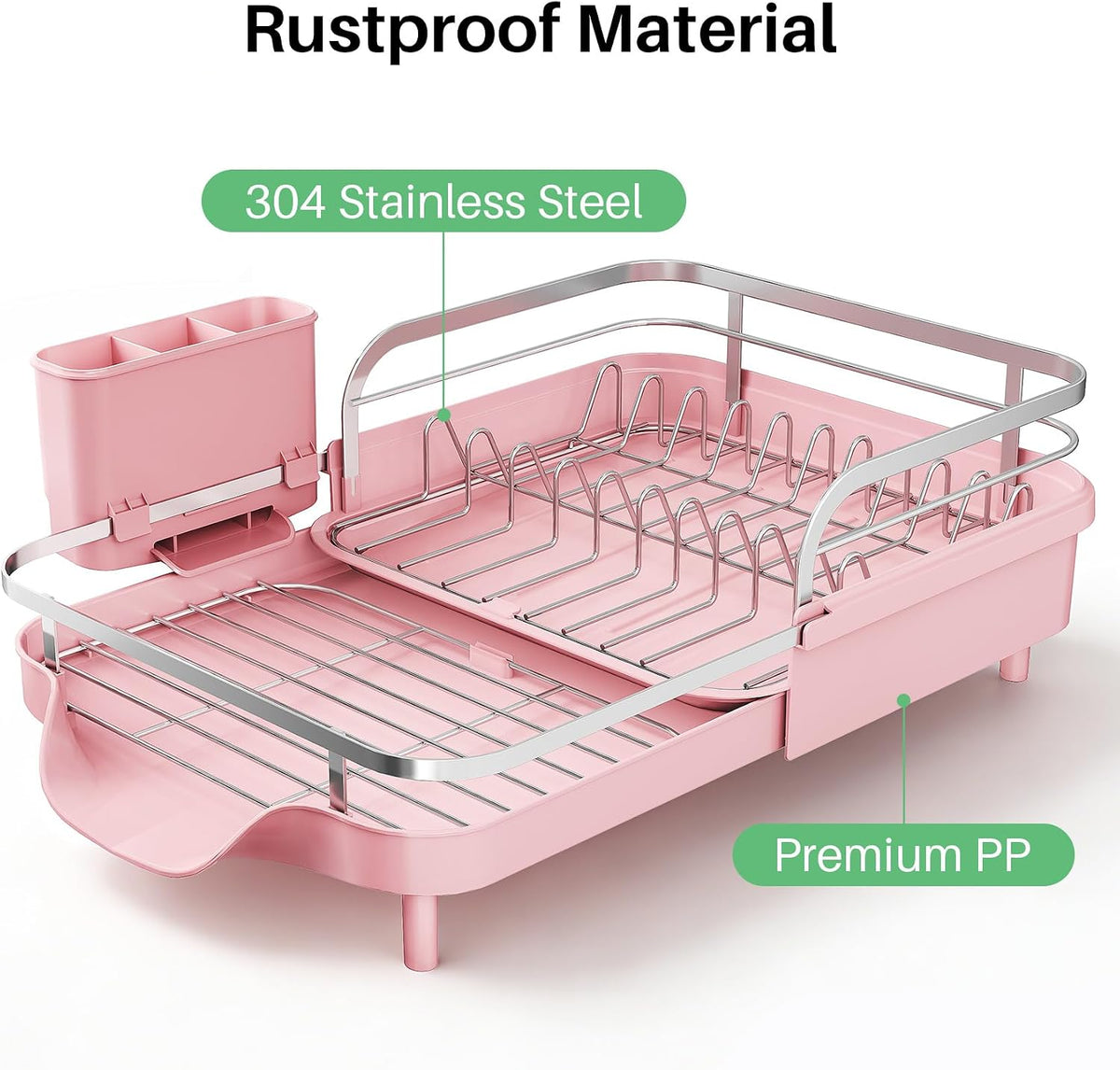 Expandable Dish Drying Rack for Kitchen Counter, 15.2-22.1 in, Pink