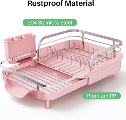 Expandable Dish Drying Rack for Kitchen Counter, 15.2-22.1 in, Pink
