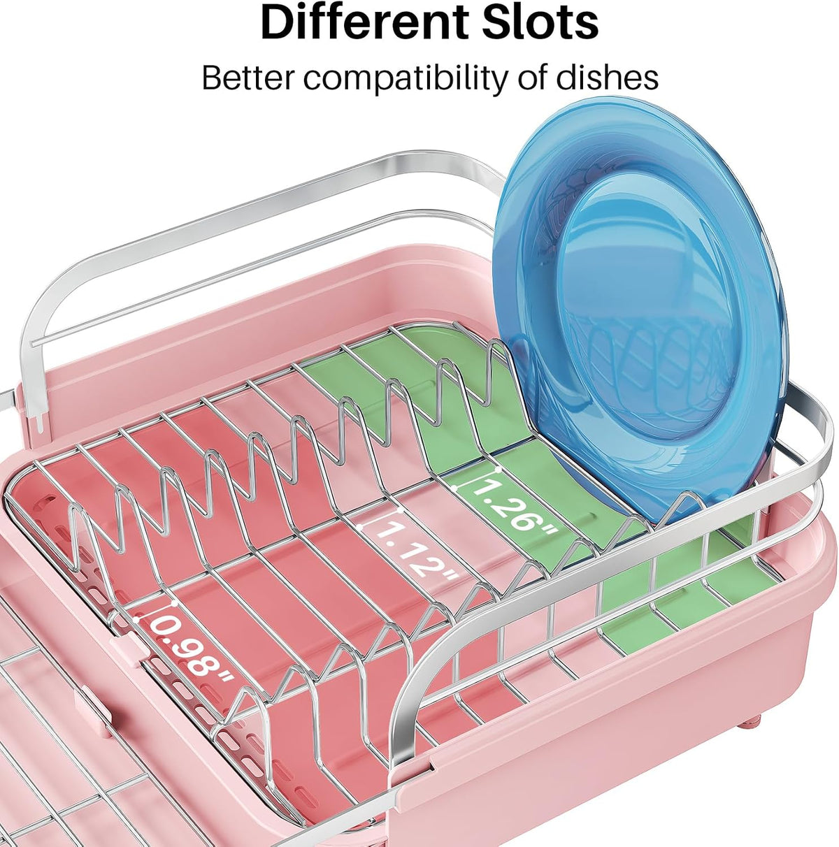Expandable Dish Drying Rack for Kitchen Counter, 15.2-22.1 in, Pink