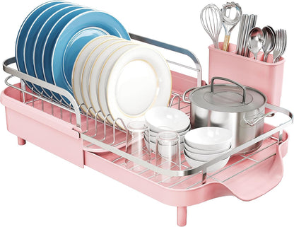 Expandable Dish Drying Rack for Kitchen Counter, 15.2-22.1 in, Pink