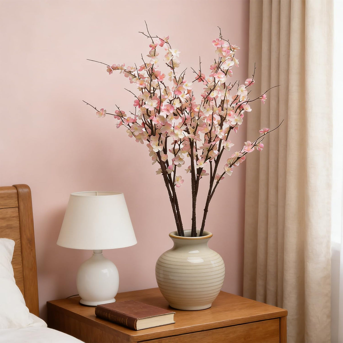 Artificial Cherry Blossom Branches for Vase Faux Cherry Blossom Stems Long Stem Artificial Flowers for Tall Vase (5, Pink)