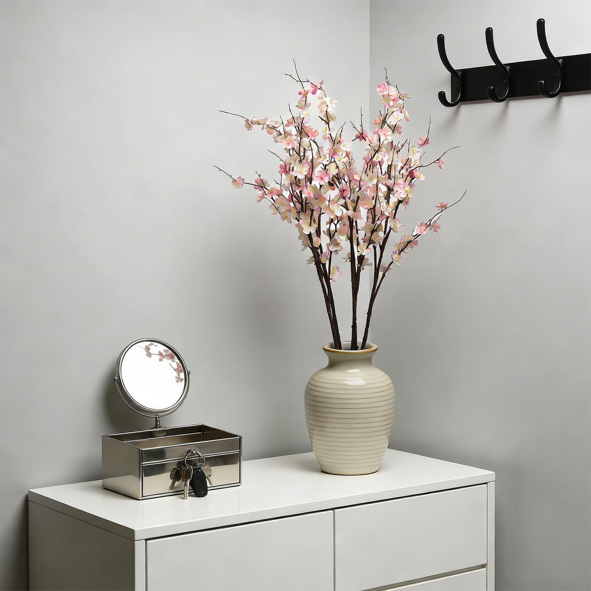Artificial Cherry Blossom Branches for Vase Faux Cherry Blossom Stems Long Stem Artificial Flowers for Tall Vase (5, Pink)