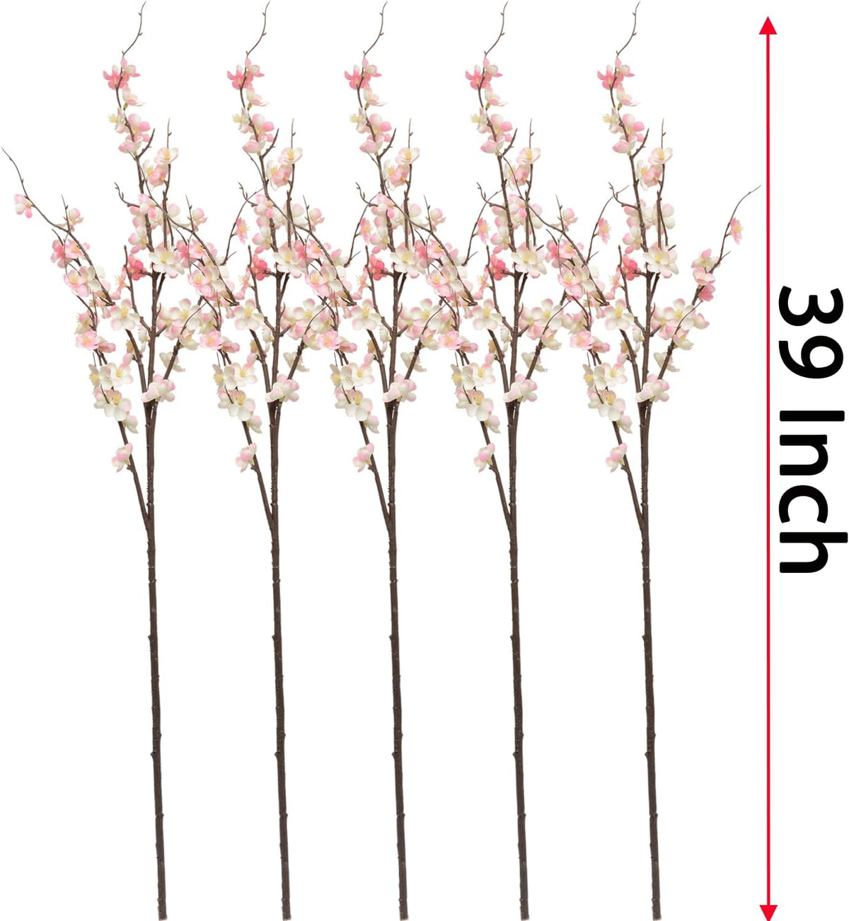 Artificial Cherry Blossom Branches for Vase Faux Cherry Blossom Stems Long Stem Artificial Flowers for Tall Vase (5, Pink)