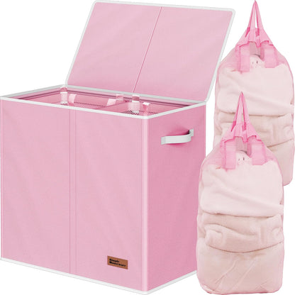 Double Laundry Hamper with Lid & Removable Bags, Pink