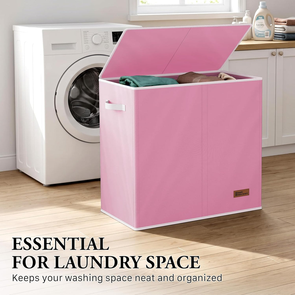 Double Laundry Hamper with Lid & Removable Bags, Pink