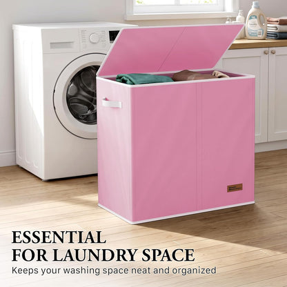 Double Laundry Hamper with Lid & Removable Bags, Pink