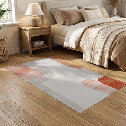 Flatwoven High Traffic Area Rug 5x7, Blush & Ivory Abstract Brushstroke Rug Artistic Flair, Non Slip, Stain Resistant, Washable Area Rugs for Living Room, Bedroom (Peach, 5x7)
