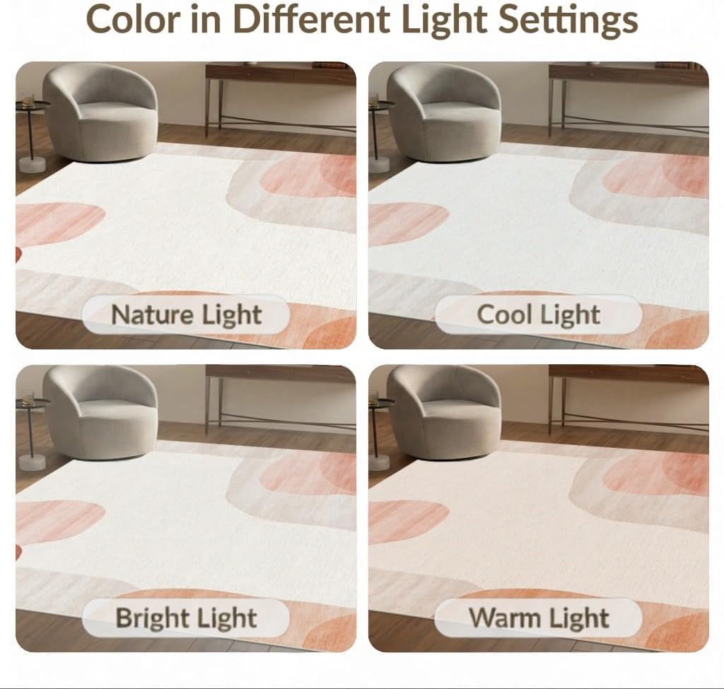 Flatwoven High Traffic Area Rug 5x7, Blush & Ivory Abstract Brushstroke Rug Artistic Flair, Non Slip, Stain Resistant, Washable Area Rugs for Living Room, Bedroom (Peach, 5x7)