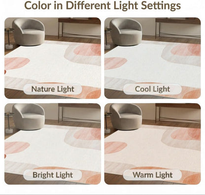 Flatwoven High Traffic Area Rug 5x7, Blush & Ivory Abstract Brushstroke Rug Artistic Flair, Non Slip, Stain Resistant, Washable Area Rugs for Living Room, Bedroom (Peach, 5x7)