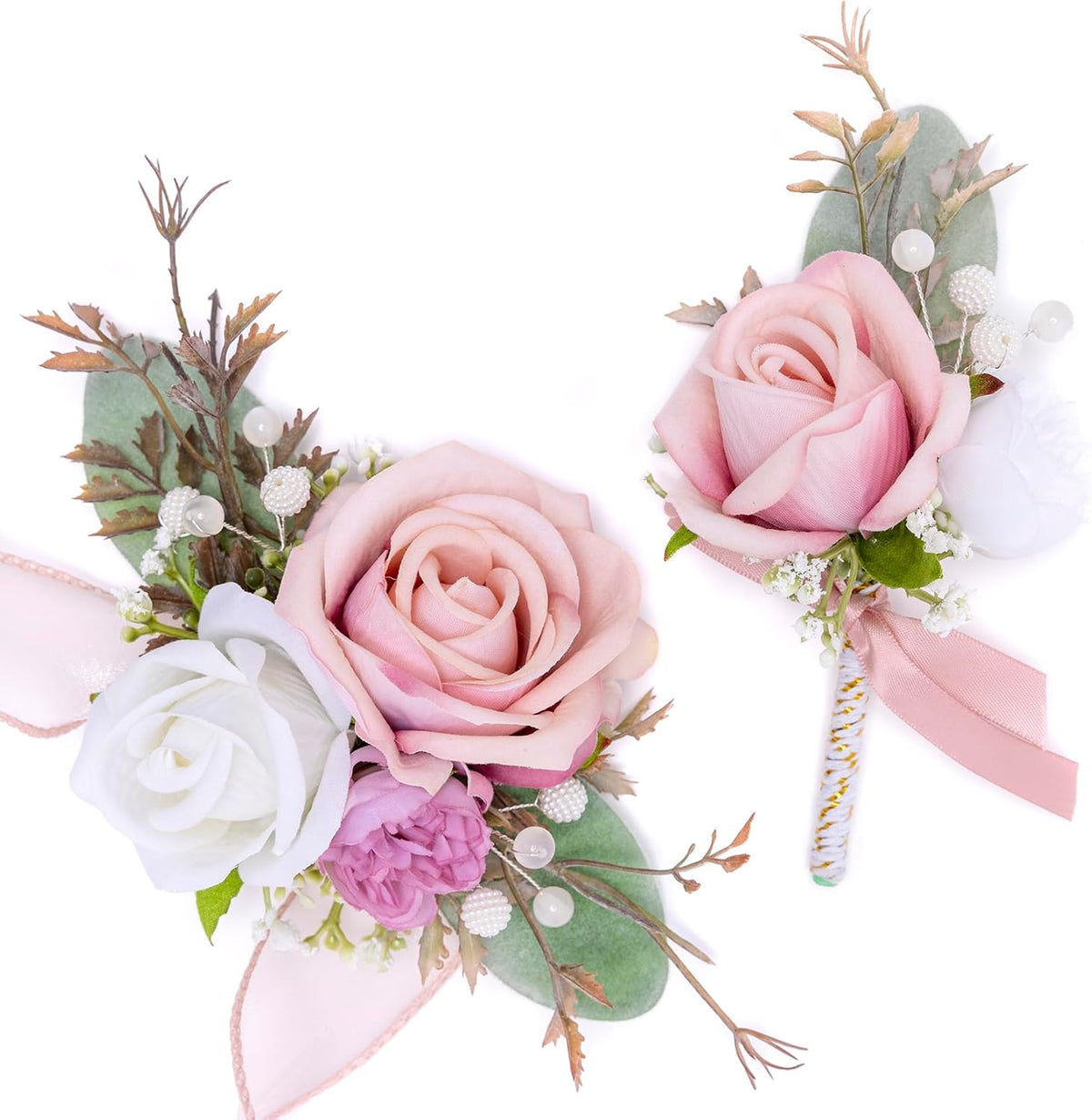Pink Corsage and Boutonniere Set for Prom Homecoming Wedding Flower