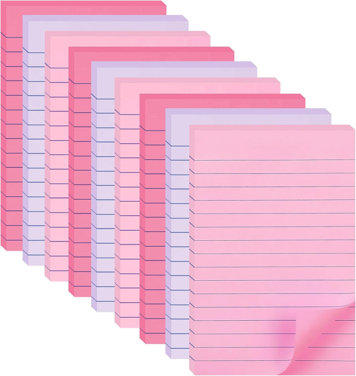 9 Pack Lined Sticky Notes 4X6 in Post Sticky Notes with Lines, Large Ruled Post Sticky Colorful Super Sticking Power Memo Pads Strong Adhesive (Pink Themed)
