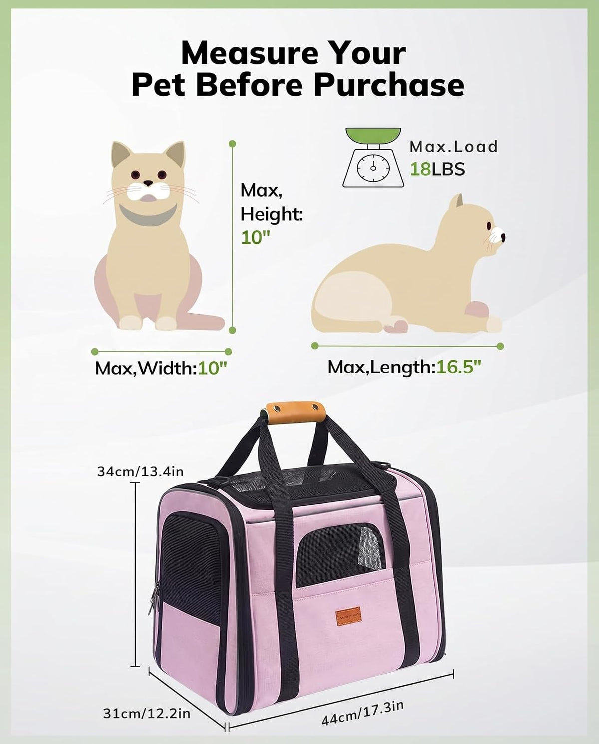 Cat Carrier Soft for Large Medium Cats and Puppy up to 20lbs