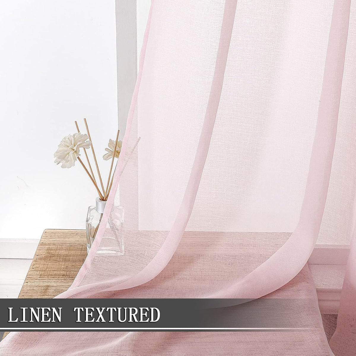 Sheer Valance Linen Textured Bedroom Valance Curtains Sheer Light Filtering Rod Pocket Voile Curtain Valances for Living Room, 54 x 16 inches Long, Pink, Set of 1 Panel