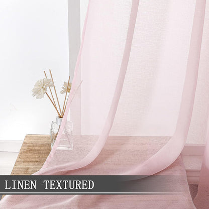 Sheer Valance Linen Textured Bedroom Valance Curtains Sheer Light Filtering Rod Pocket Voile Curtain Valances for Living Room, 54 x 16 inches Long, Pink, Set of 1 Panel