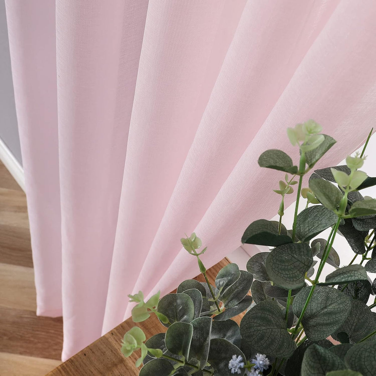 Sheer Valance Linen Textured Bedroom Valance Curtains Sheer Light Filtering Rod Pocket Voile Curtain Valances for Living Room, 54 x 16 inches Long, Pink, Set of 1 Panel