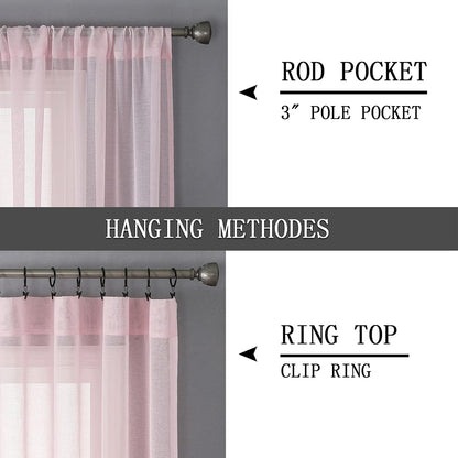 Sheer Valance Linen Textured Bedroom Valance Curtains Sheer Light Filtering Rod Pocket Voile Curtain Valances for Living Room, 54 x 16 inches Long, Pink, Set of 1 Panel