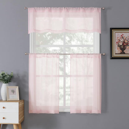 Sheer Valance Linen Textured Bedroom Valance Curtains Sheer Light Filtering Rod Pocket Voile Curtain Valances for Living Room, 54 x 16 inches Long, Pink, Set of 1 Panel