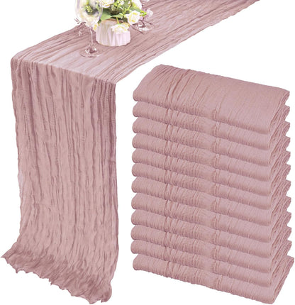 35x72 Inch Dusty Pink Cheesecloth Table Runner Boho Wedding Party Decor