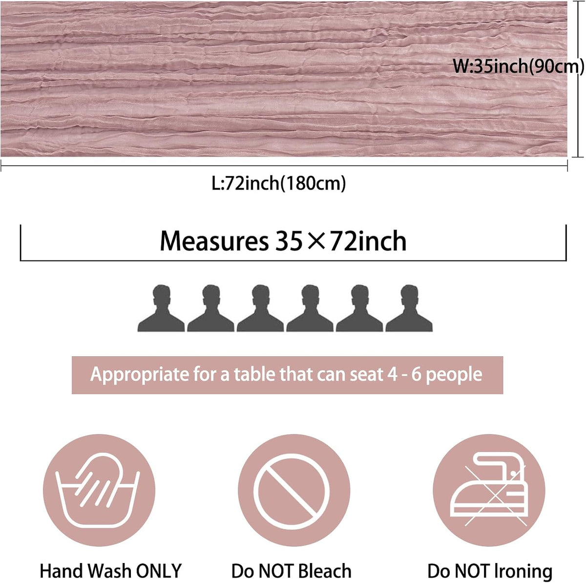 35x72 Inch Dusty Pink Cheesecloth Table Runner Boho Wedding Party Decor