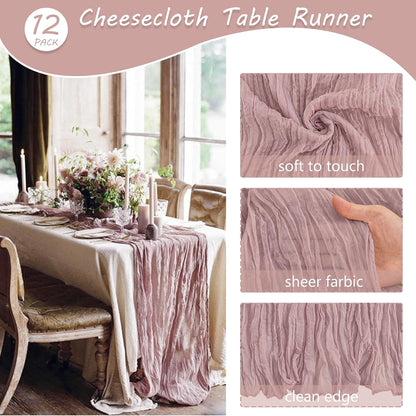 35x72 Inch Dusty Pink Cheesecloth Table Runner Boho Wedding Party Decor