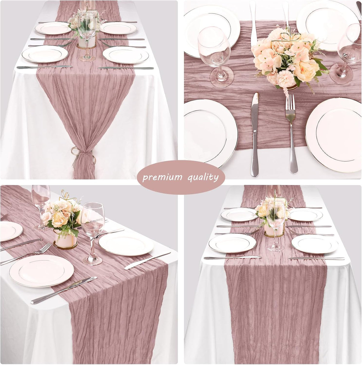 35x72 Inch Dusty Pink Cheesecloth Table Runner Boho Wedding Party Decor