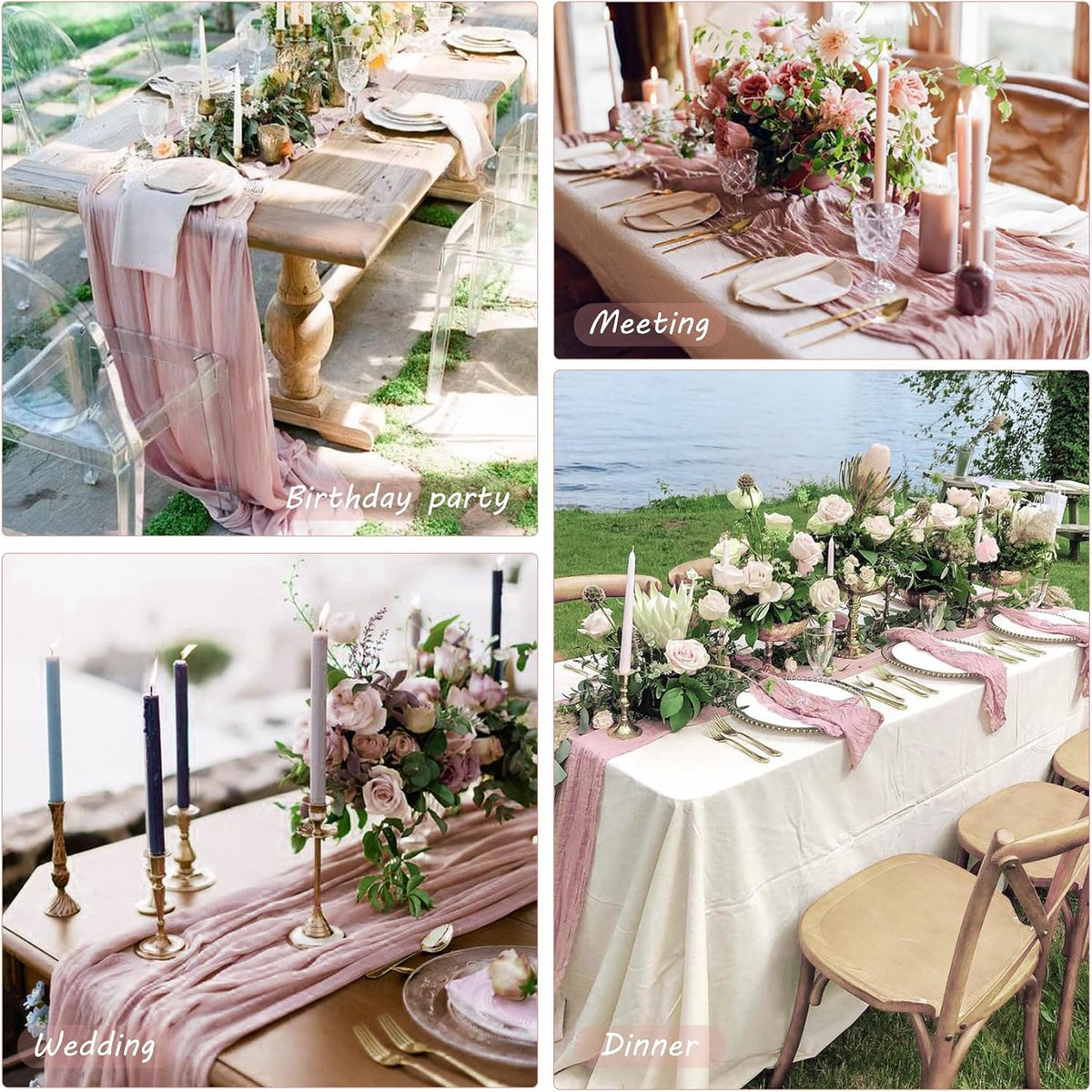 35x72 Inch Dusty Pink Cheesecloth Table Runner Boho Wedding Party Decor