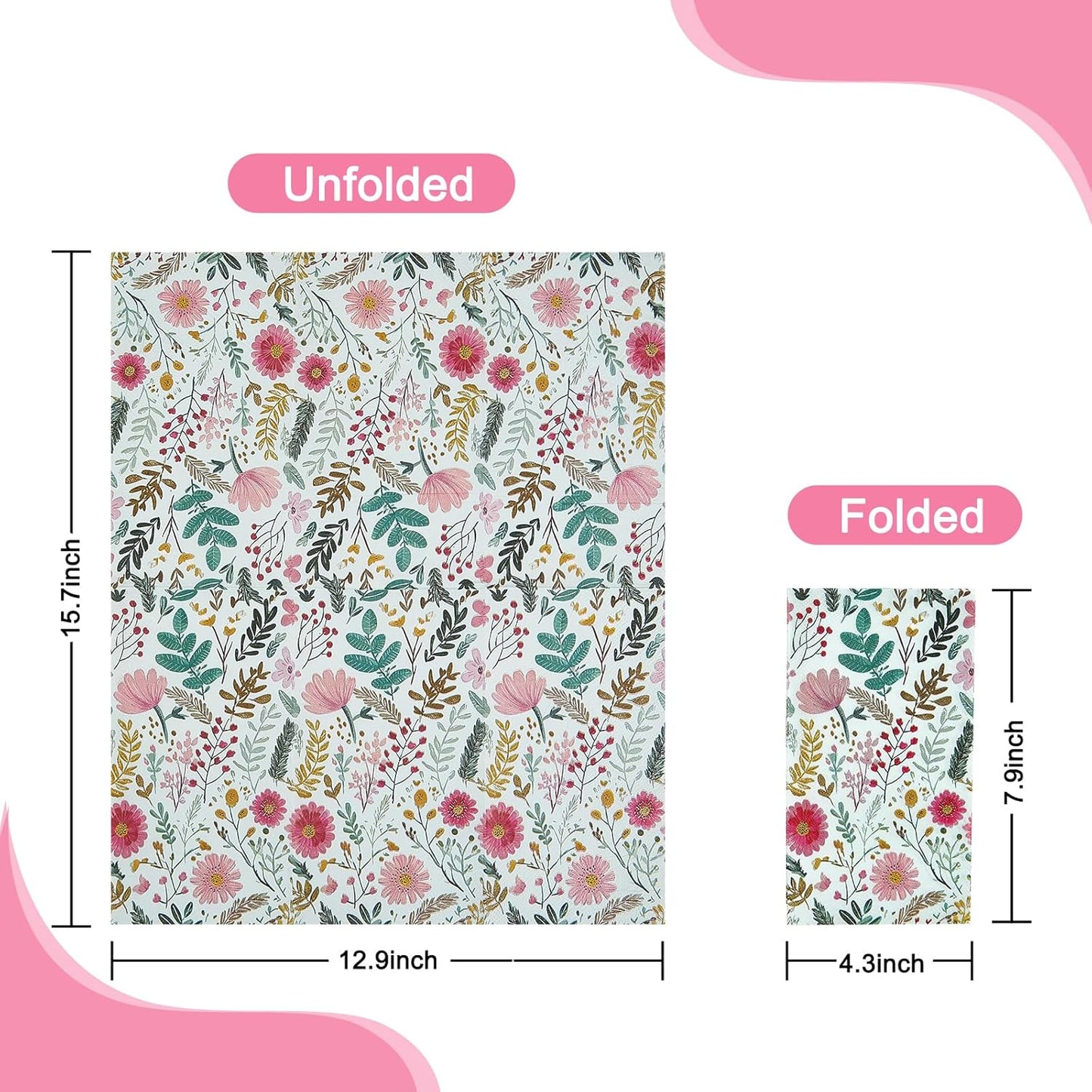 Ottin Wildflower Paper Napkins, 60pcs, 3-Ply Pink Floral with Green Leaf Disposable Guest Towels for Indoor & Outdoor Spring Party, Wedding, Bridal Shower, Engagement, Birthday Party & Bathroom