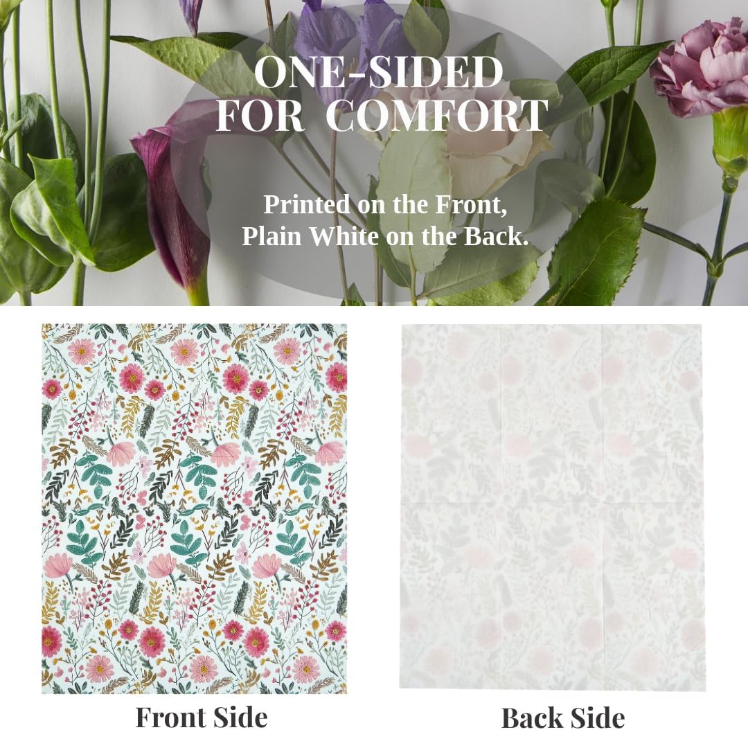 Ottin Wildflower Paper Napkins, 60pcs, 3-Ply Pink Floral with Green Leaf Disposable Guest Towels for Indoor & Outdoor Spring Party, Wedding, Bridal Shower, Engagement, Birthday Party & Bathroom