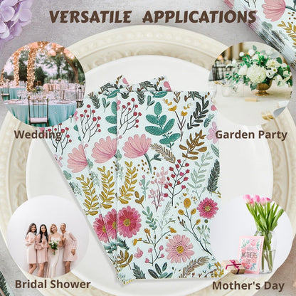 Ottin Wildflower Paper Napkins, 60pcs, 3-Ply Pink Floral with Green Leaf Disposable Guest Towels for Indoor & Outdoor Spring Party, Wedding, Bridal Shower, Engagement, Birthday Party & Bathroom