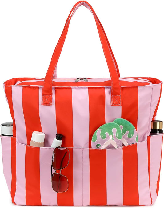Large Beach Bag for Women, Waterproof Sandproof Tote Bag with Zipper