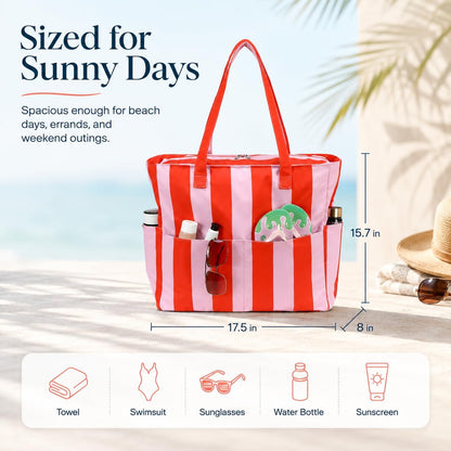 Large Beach Bag for Women, Waterproof Sandproof Tote Bag with Zipper