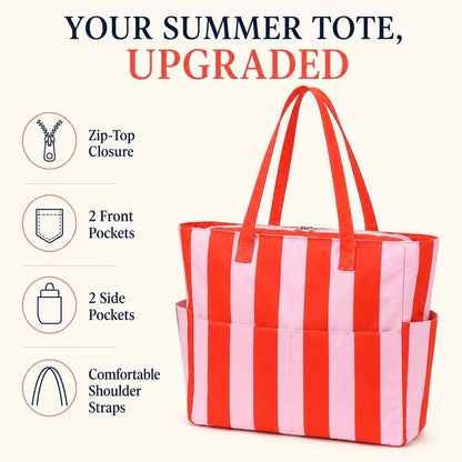 Large Beach Bag for Women, Waterproof Sandproof Tote Bag with Zipper