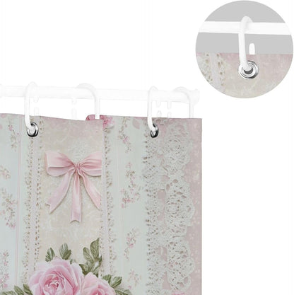 Shower Curtains White Lace Pink Flowers Curtain，Waterproof Fabric Decor Shower Curtains for Bathroom Set with 12 Hooks，60” x 72”