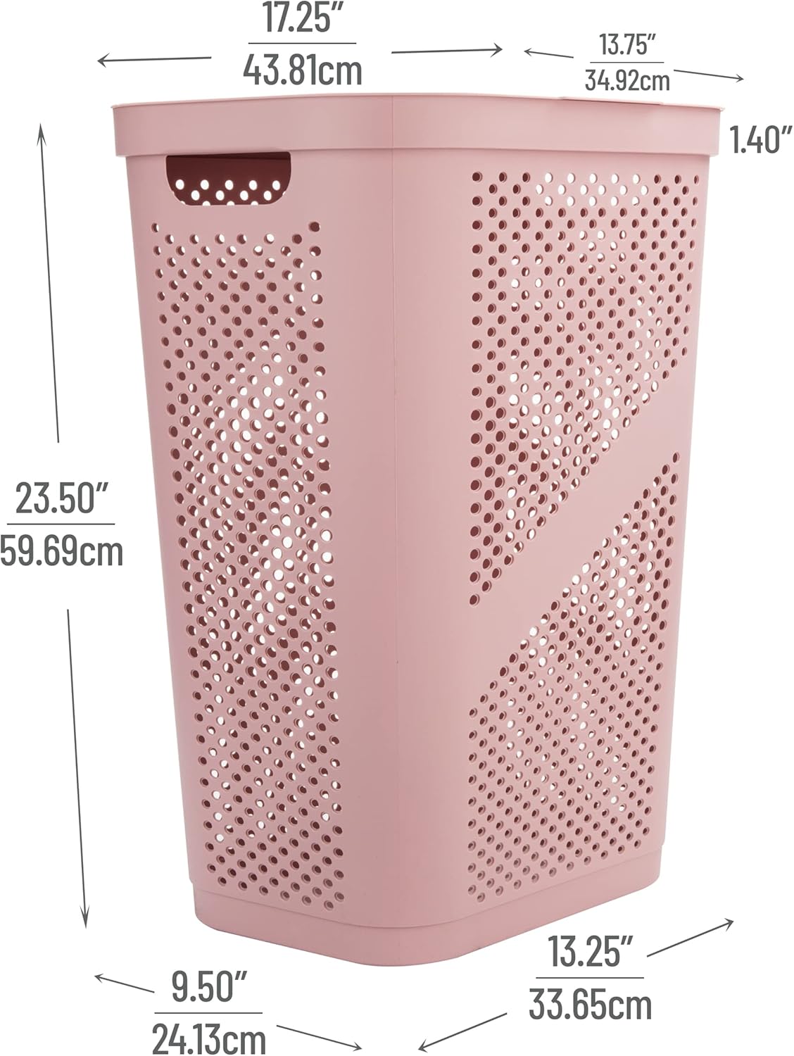 Slim Laundry Hamper with Lid, 60L Clothes Basket, Ventilated Plastic, Pink