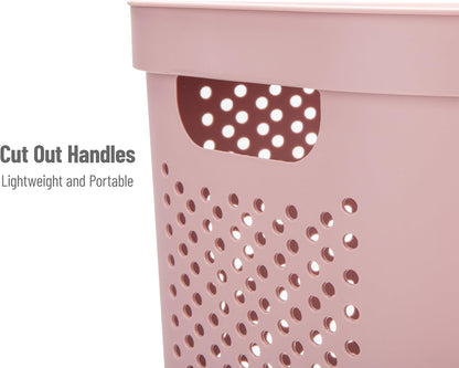 Slim Laundry Hamper with Lid, 60L Clothes Basket, Ventilated Plastic, Pink