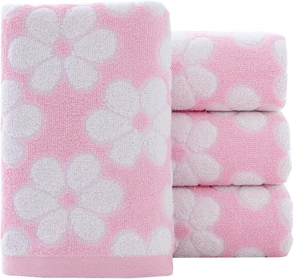 Floral Cotton Hand Towels Set of 4 for Bathroom (Pink)